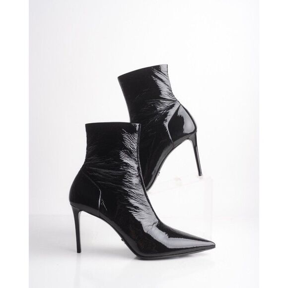 Prada Womens Black Leather Pointed Ankle Boots Bootie Thin Heels US 9 EU 39 New - Picture 1 of 10